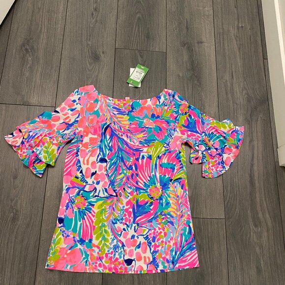 Lilly Pulitzer Lula Floral Ruffle Sleeve Top Size XS NWT - Picture 4 of 6